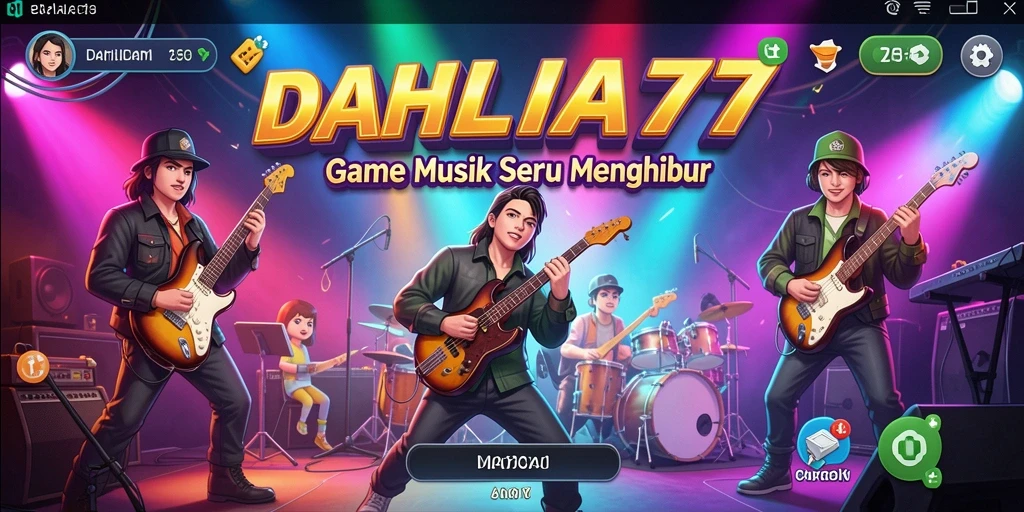 Tampilan gameplay DAHLIA77 dengan beragam lagu dan mode permainan.