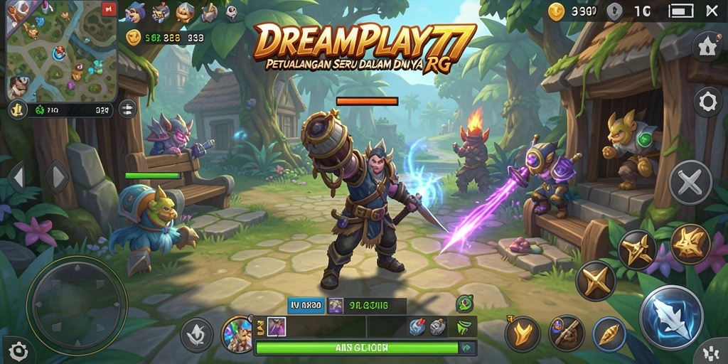 Tangkapan layar utama <strong>DREAMPLAY77</strong> menunjukkan aksi bertempur yang mendebarkan dalam dunia RPG yang kaya.