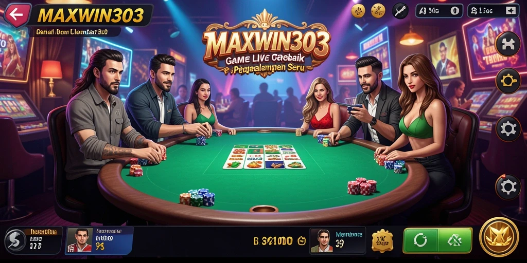 Screenshot gameplay MAXWIN303 menampilkan dealer profesional dan suasana kasino yang nyata.