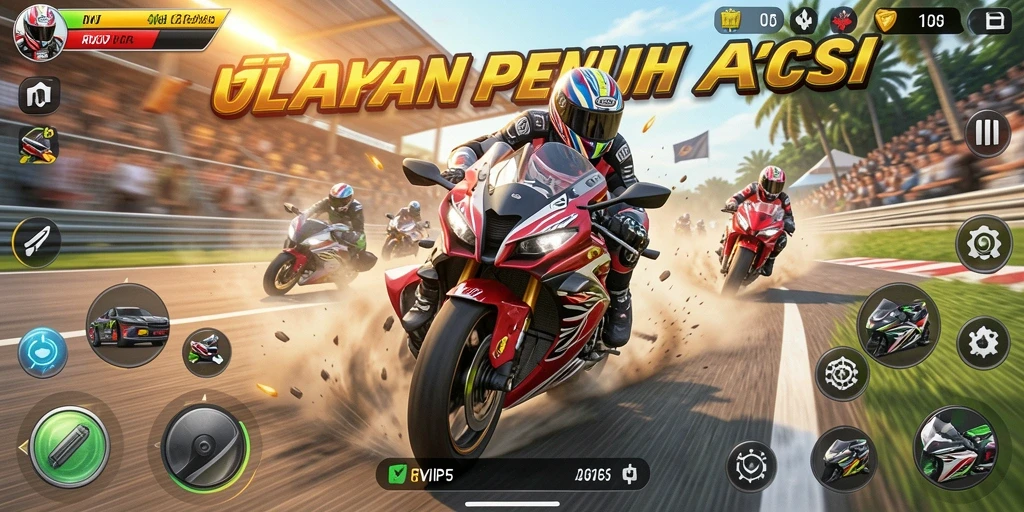 Gameplay seru dengan berbagai trek dan motor menantang.